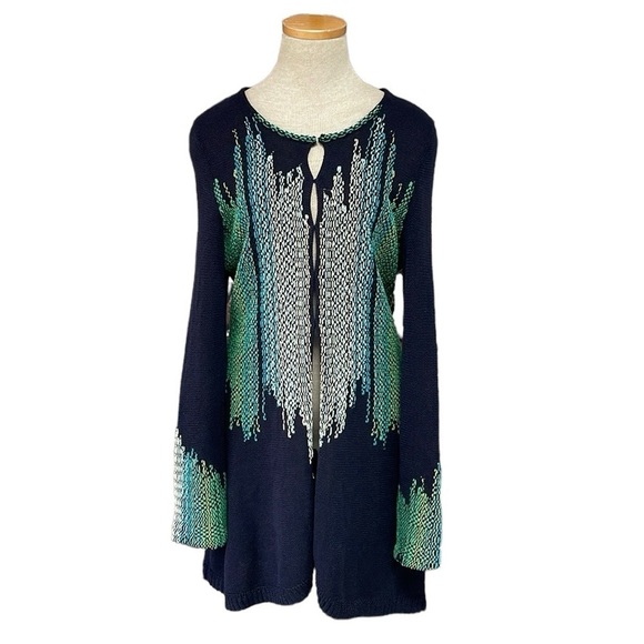 Nic + Zoe Cardigan Women's M Medium Blue Green Linen Knit Duster Sweater - Picture 1 of 14
